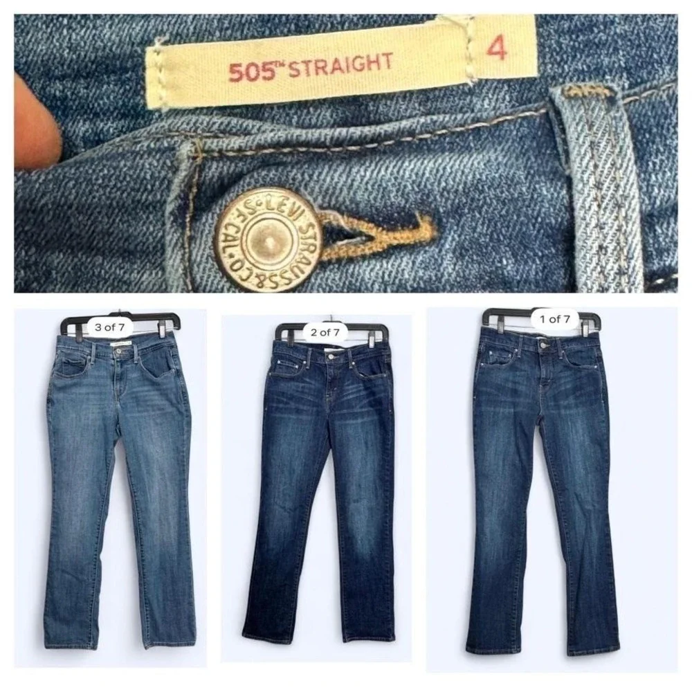 Levi's 505 Straight Jeans‎ Bundle Sz 4 Dark & Medium Wash Denim Lot of 3 Casual